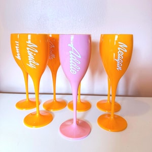 Veuve Cup Personalized Champagne Flute Rendez Veuve Bachelorette Glass Orange Pink Custom Name Bridesmaid Gift Bachelorette Favor Hen Do
