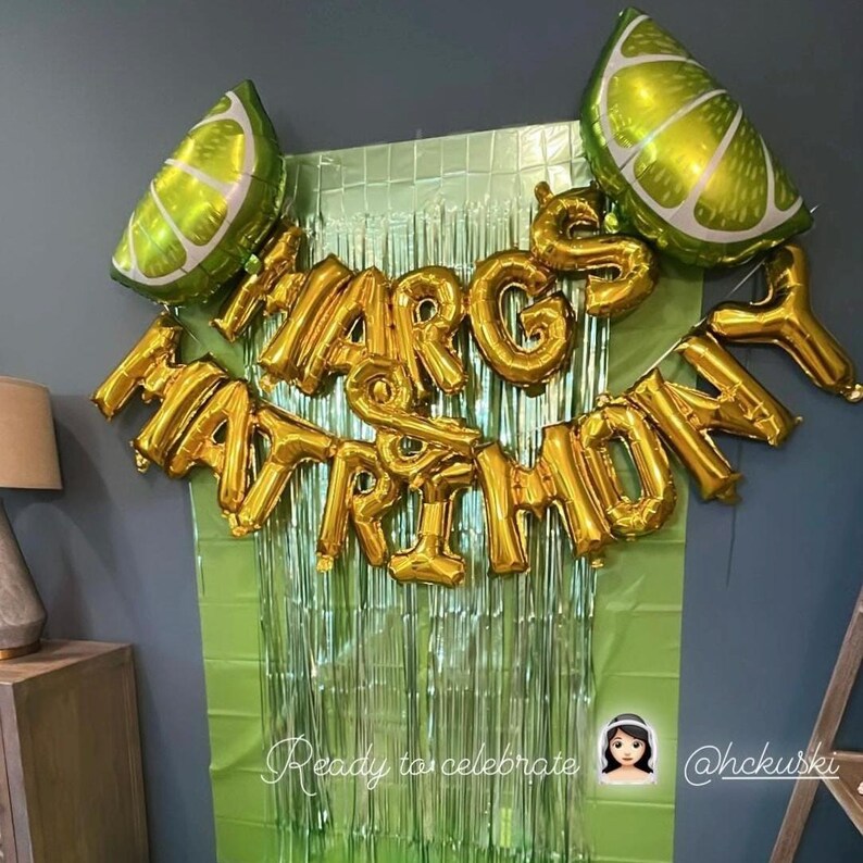 Margs and Matrimony Balloon Margarita Bachelorette Decoration Margarita Balloon Bachelorette Theme Tequila Hen Party Bride Balloon Full Kit - Banner, Tinsel Backdrop, Margarita & Lime Balloons