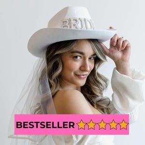 Cappello da cowboy della sposa Cappello da cowgirl della sposa Addio al nubilato della sposa Regalo della sposa Velo della sposa Addio al nubilato di Nashville Addio al nubilato di Austin Cappello da damigella d'onore