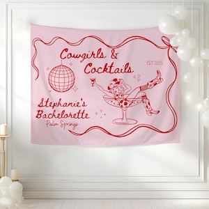 Cowgirls and Cocktails Western Theme Backdrop Bachelorette Custom Personalized Last Rodeo Country Cowgirl Bachelorette Banner Wall Tapestry