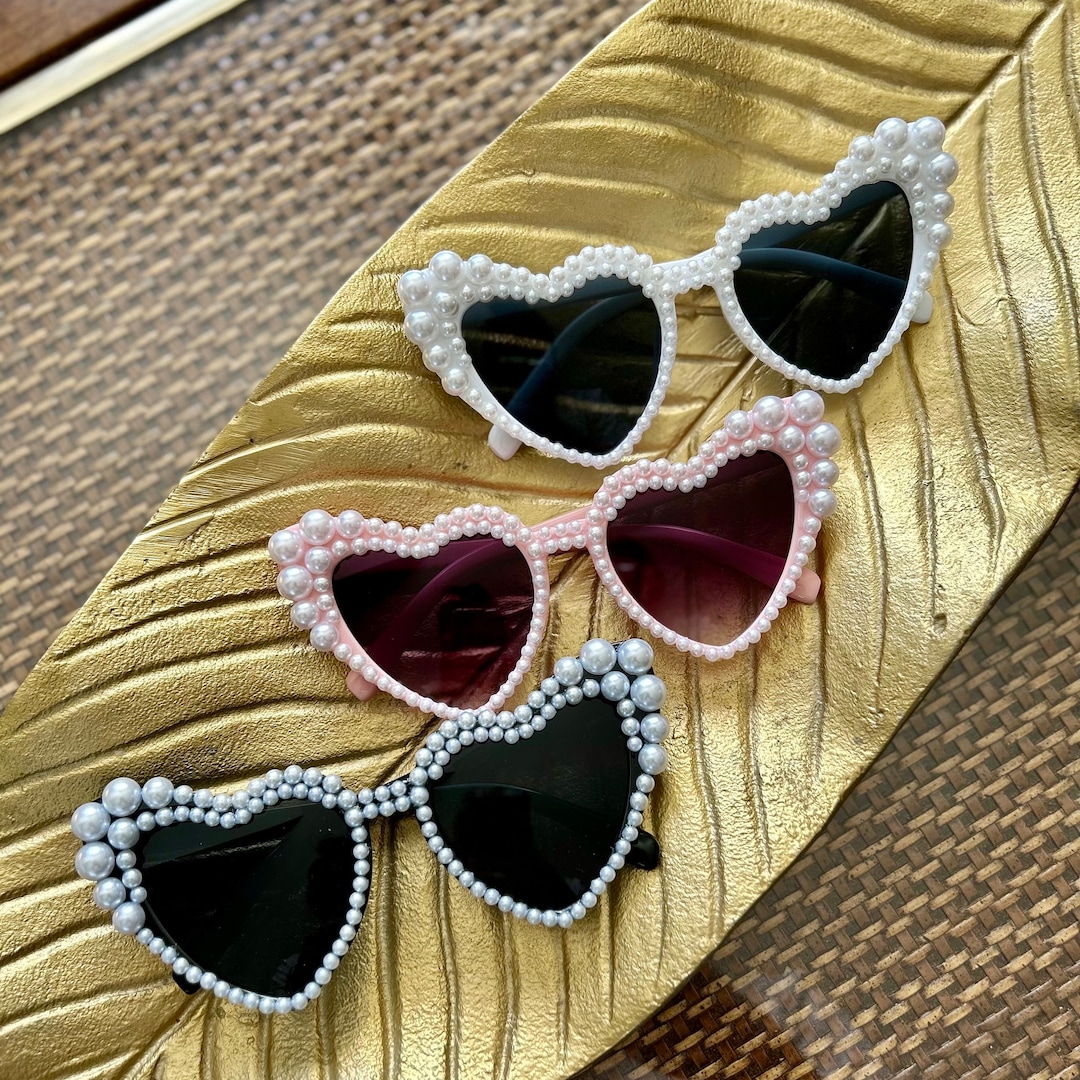 Bride Pearl Sunglasses, Pearl Heart Sunglasses, Heart Shaped Glasses ...