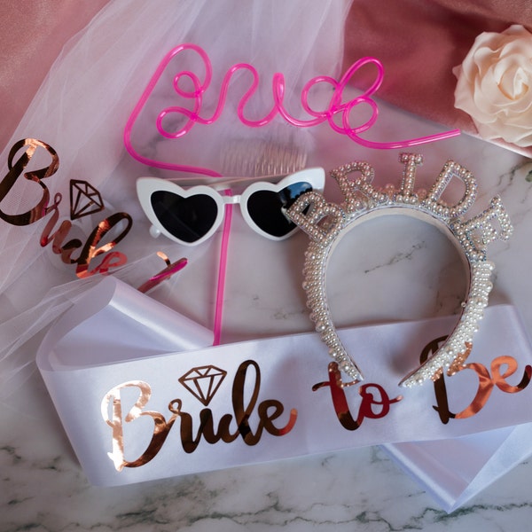 Bride Sash, Bride Veil, Bride Sunglasses, Bride Tiara, Bride Headband, Bride Straw, Bachelorette Decorations, Bridal Shower Decoration