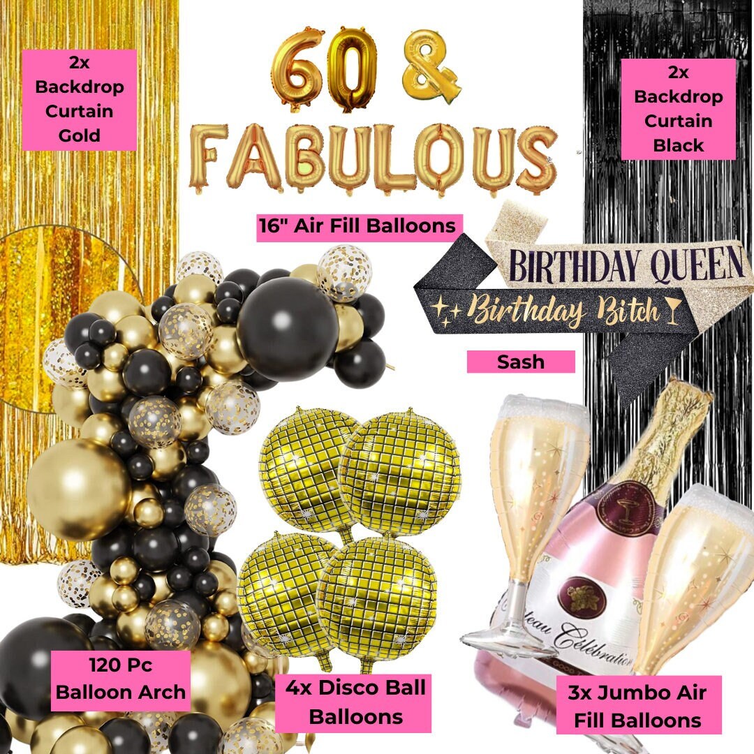 60th Birthday Decoration, Black and Gold Party Decorations, 60th Party ...