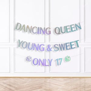 Dancing Queen Young & Sweet Only 17 Banner Decoration Party 17th Girls Birthday Theme Birthday Party Last Disco Ball Balloon Decorations