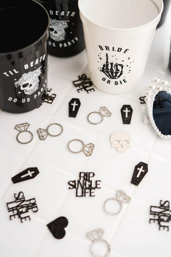 RIP Single Life Til Death Do Us Party Skull Confetti Bride or Die Bachelorette Party Decoration