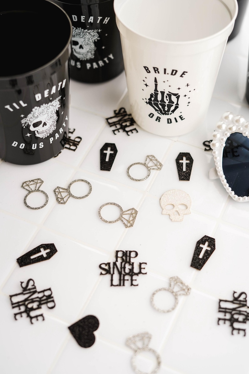 RIP Single Life Til Death Do Us Party Skull Confetti Bride or Die Bachelorette Party Decoration image 1