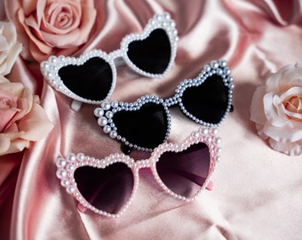 Bride Pearl Sunglasses, Pearl Heart Sunglasses, Heart Shaped Glasses, Bachelorette Party, Bride Sunglasses, Festival, Bridesmaid Gift