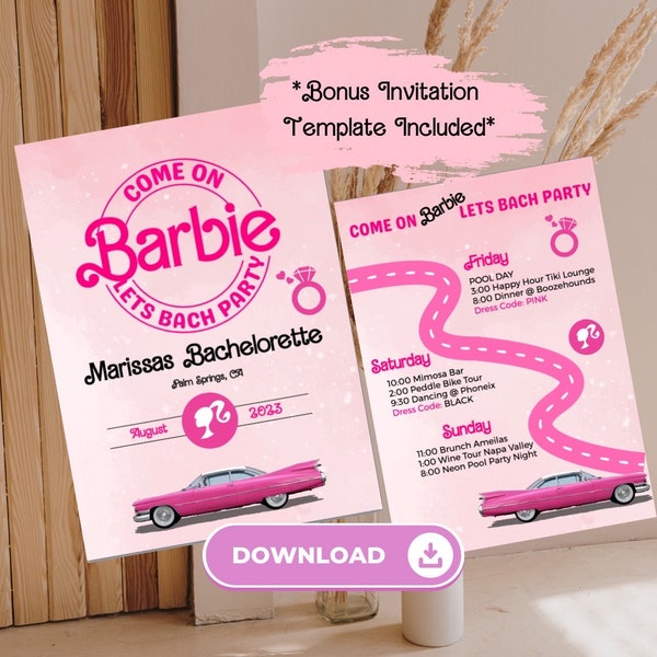 EDITABLE Bachelorette Itinerary, Doll Bachelorette Party, Barb Bachelorette, Lets Go Party, Come on Barb, Hen Party, Editable Doll