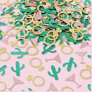 Confeti de cactus para fiesta de martini Confeti de fiesta Novia en un Tini Bit Confeti de cactus verde dorado Destino mexicano Confeti de despedida de soltera