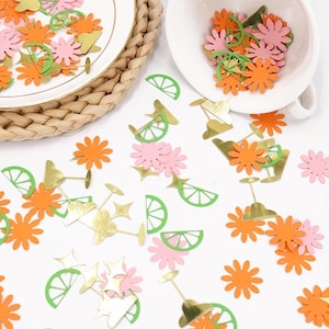Retro Margarita Lime Flower Confetti Tropical Pink Orange Beach Dazed and Engaged Bachelorette