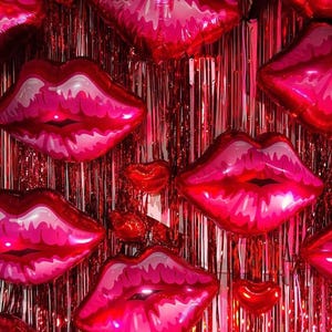 Kissing My 20s 30s 40s Goodbye Jumbo Lip Kiss Balloon Galentines Helium Twenties Thirties Forties Birthday Party Decoration Backdrop Tinsel