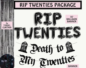 Death to My Twenties RIP 20s RIP Twenties Birthday Party Halloween Birthday Decorations Black Birthday Balloons Goth Skull Decoration