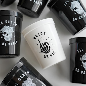 Halloween Bachelorette Bride or Die Cup Til Death Do Us Party Theme Bachelorette RIP Single Life Skull Black Hen Party Favor Decoration
