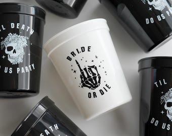 Halloween Bachelorette Bride or Die Cup Til Death Do Us Party Theme Bachelorette RIP Single Life Skull Black Hen Party Favor Decoration
