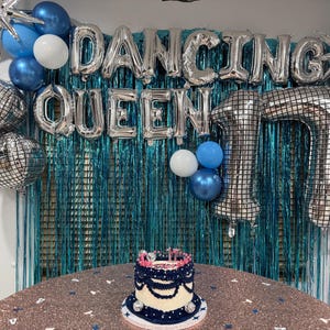Bailarina Despedida de soltera Mamma Mia Decoración de despedida de soltera Última Copa Disco Bola de Disco Globo Azul Plateado Despedida de soltera ABBA Fiesta