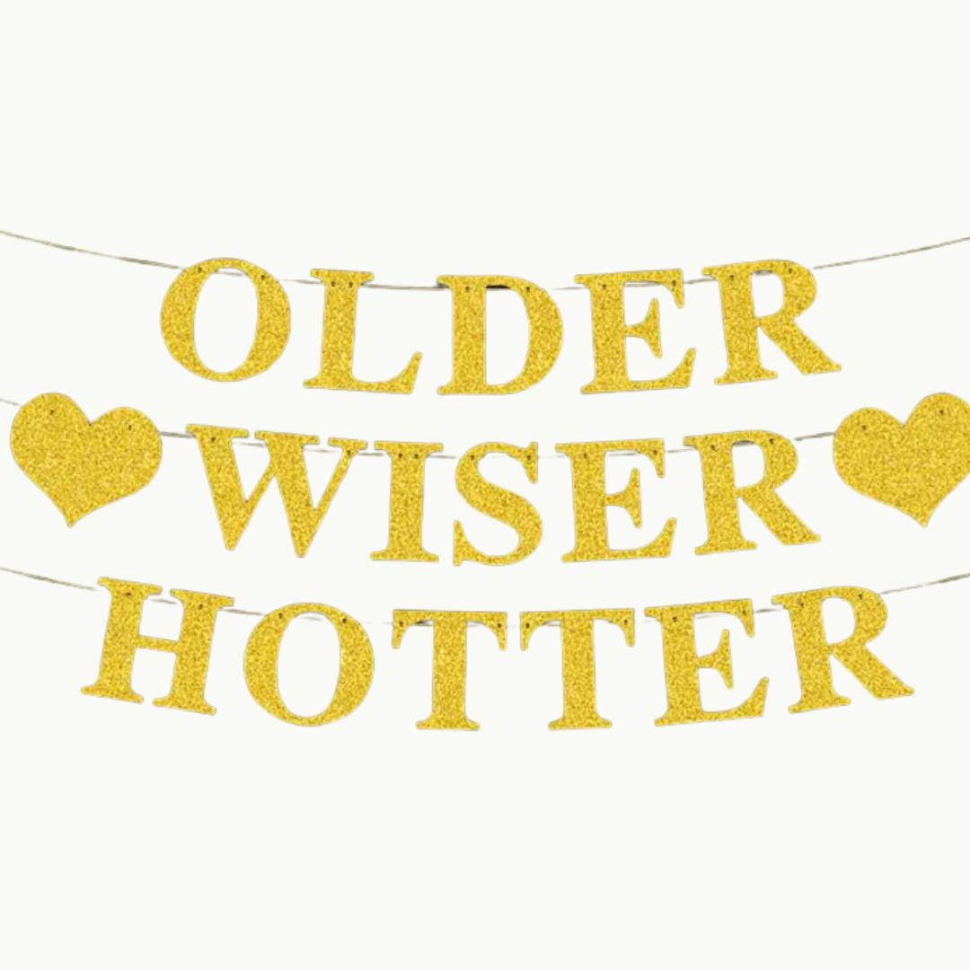 Older Wiser Hotter Folienballons – Geburtstagsbanner Für 30., 40., 50. Geburtstag, Gold, 40 Cm Buchstaben