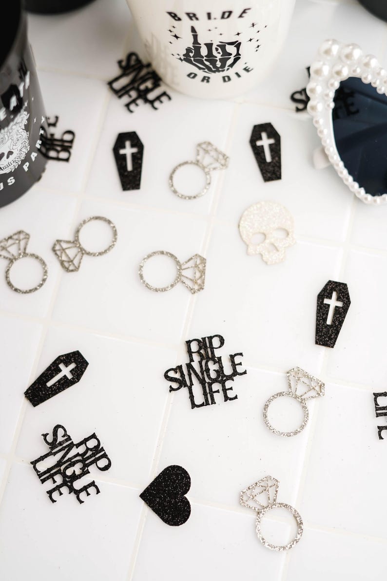 RIP Single Life Til Death Do Us Party Skull Confetti Bride or Die Bachelorette Party Decoration image 3