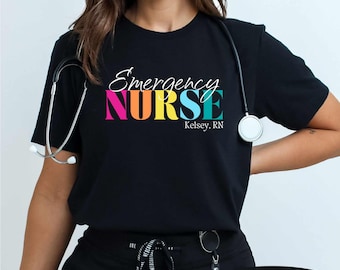 Personalized Emergency Nurse Shirt, Custom ER Name Specialty Tshirt, RN Gift Apparel