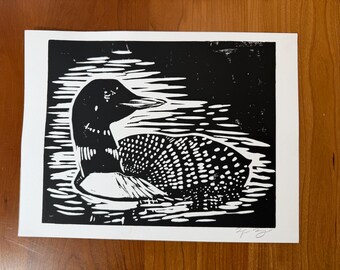 Loon No. 1 — Original Linocut Print, 8x10 on 11x14