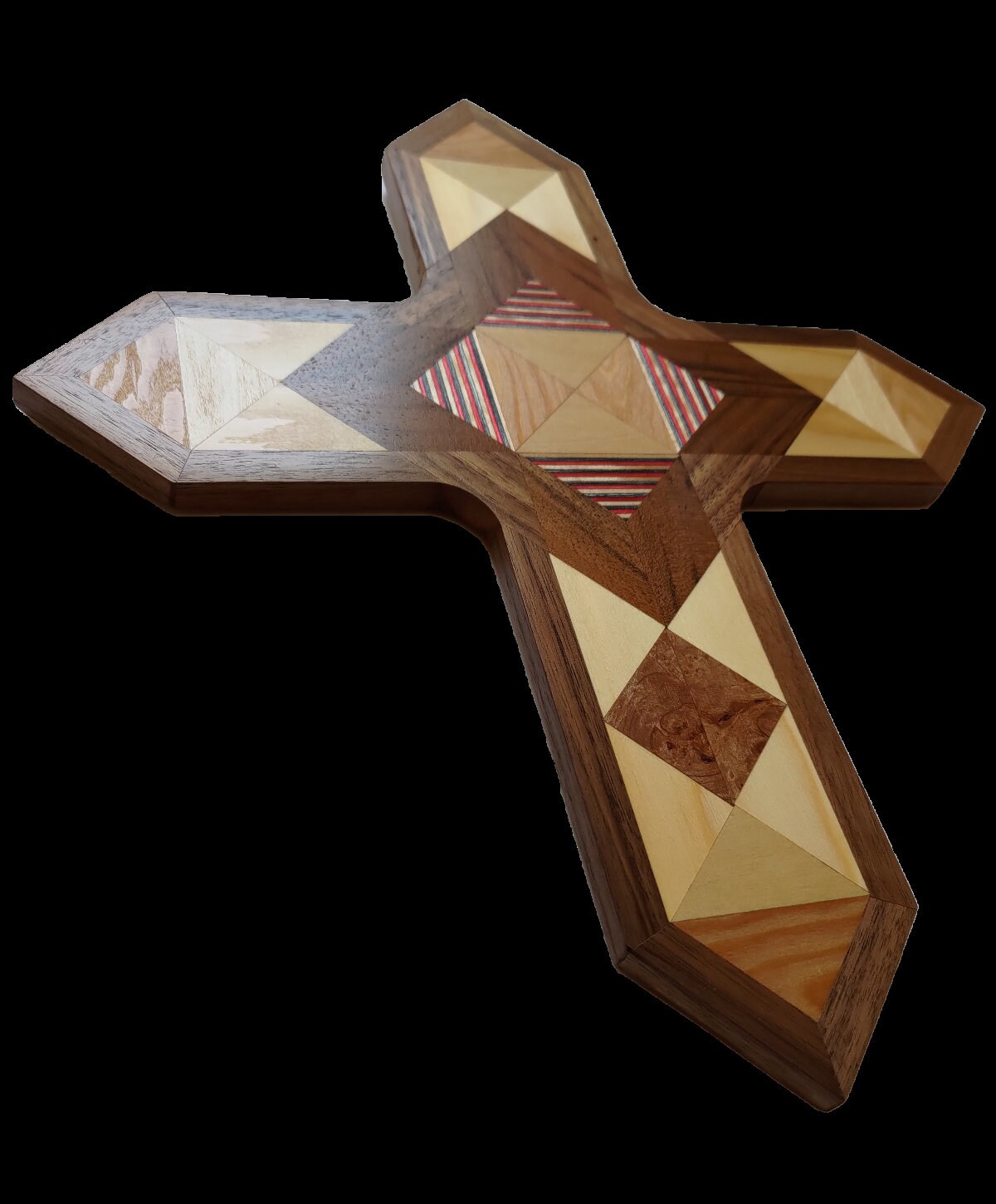 Intarsia Wood Art - Cross Rounded Edges, Pine, Black Walnut, Burl ...
