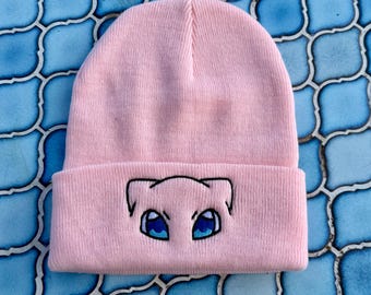 Embroidered Mew Face Cuffed Beanie - Pokemon Inspired