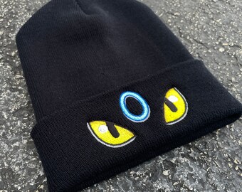 Adult Embroidered Shiny Umbreon Pokemon Themed Black Beanie | Kawaii