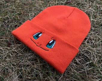 Adult Embroidered Charmander Pokemon Themed Orange Fire Beanie | Kawaii
