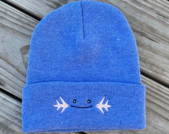 Embroidered Wooper Blue Beanie – Pokemon Inspired Knit Cap
