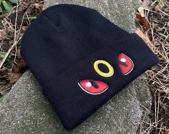 Adult Embroidered Umbreon Pokemon Themed Black Beanie | Kawaii