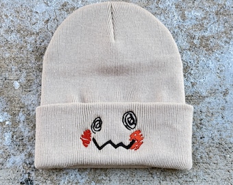 Mimikyu Embroidered Beanie | Pokémon Inspired Knit Hat | Cute Ghost Anime Beanie | Winter Hat