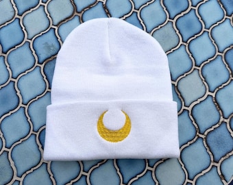 Sailor Moon Knit Beanie with Embroidered Crecscent