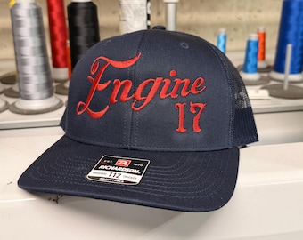 Navy Richardson 112 Engine Hat Custom Number, Personalized Firefighter Trucker Hat