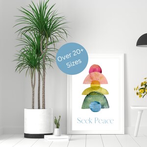 Seek Peace Inspirational Modern Colorful Printable Wall Art Digital Download Watercolor Jewel Tones