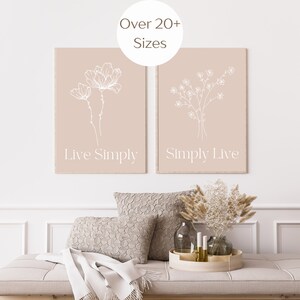 Live Simply Simply Live Minimalist Printable Wall Art Digital Download Floral Line Art Earth Tones