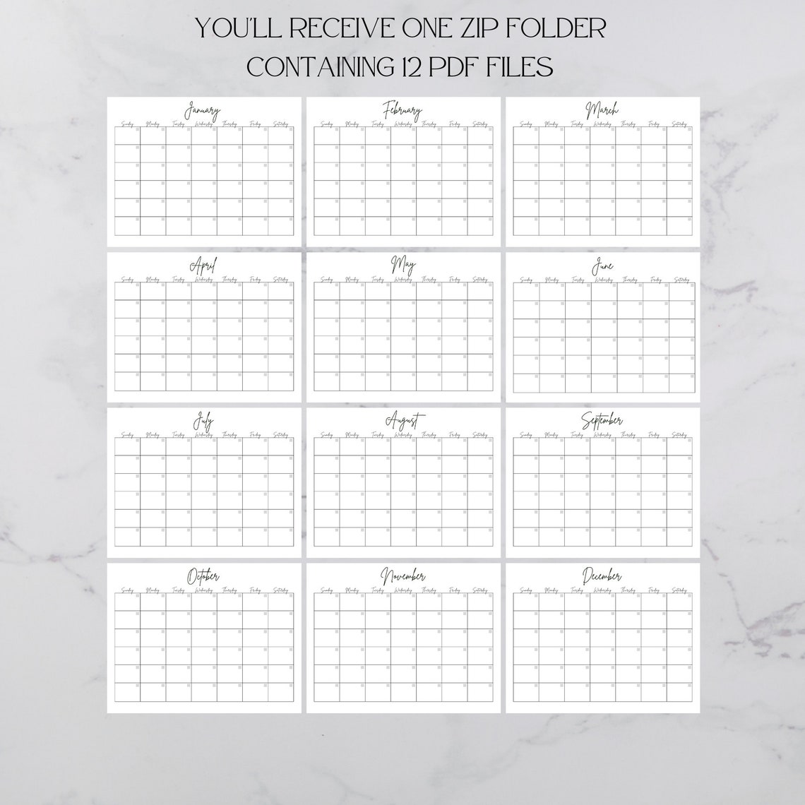 Blank Monthly Calendar Simple Calendar Printable Calendar - Etsy