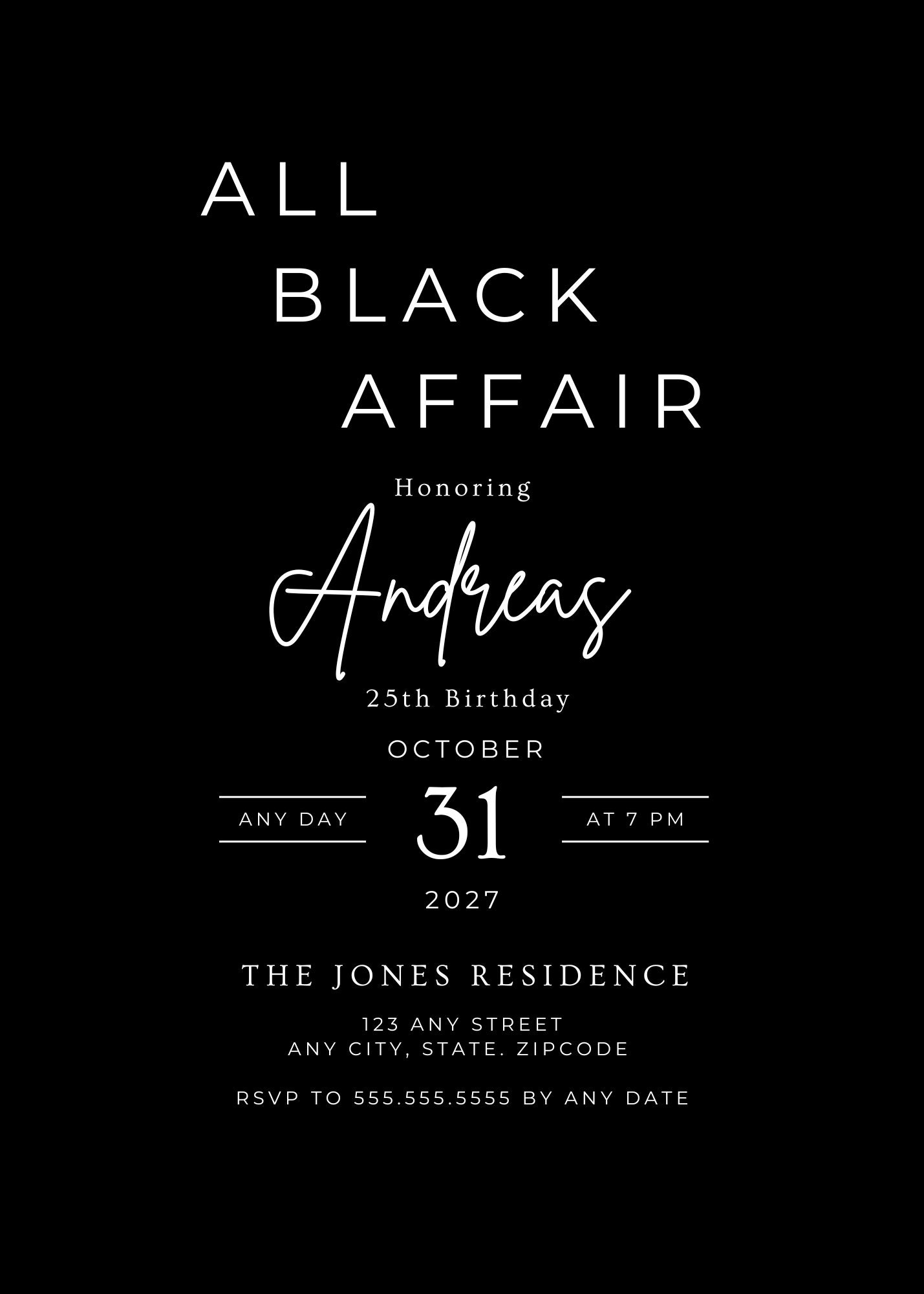 Black Birthday Invitation Etsy