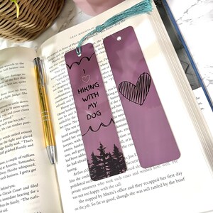 Metal bookmark, dog lover bookmark, Journal bookmark, book tab, gift for dog owner, agenda marker, diary bookmark, reactive dog owner gift Hiking with my dog