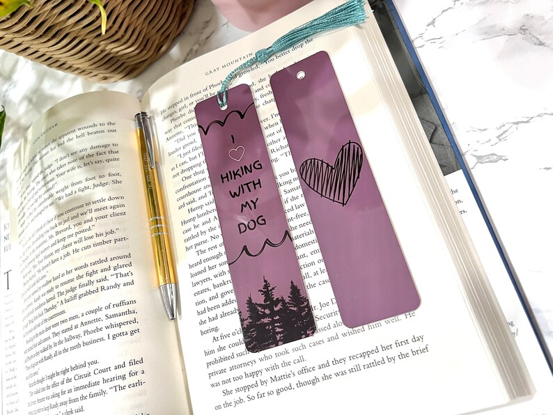 Metal bookmark, dog lover bookmark, Journal bookmark, book tab, gift for dog owner, agenda marker, diary bookmark, reactive dog owner gift Hiking with my dog