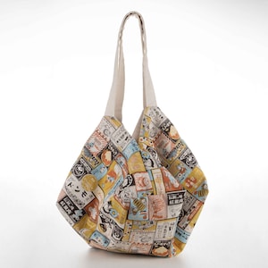 Japanese Origami Reversible Canvas Tote: Handcrafted Eco Bag for Stylish Shopping & Groceries