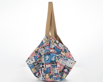 Japanese Origami Reversible Canvas Tote: Handcrafted Eco Bag for Stylish Shopping & Groceries
