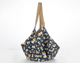 Japanese Origami Reversible Canvas Tote: Handcrafted Eco Bag for Stylish Shopping & Groceries