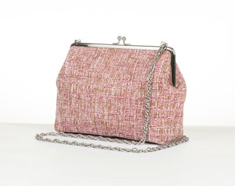 Kisslock Klassische Geldbörse Formelle Abendtasche Personalisierte Elegante Kupplung Geburtstagsgeschenk Für Sie (Tweed) Handgemacht