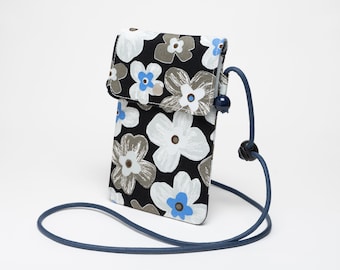Floral Cotton Phone Bag with Snap Closure & Cardholder