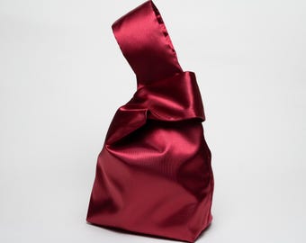 Handmade Reversible Japanese Knot Bag: Personalized Satin Evening Bag & Bridesmaid Purse
