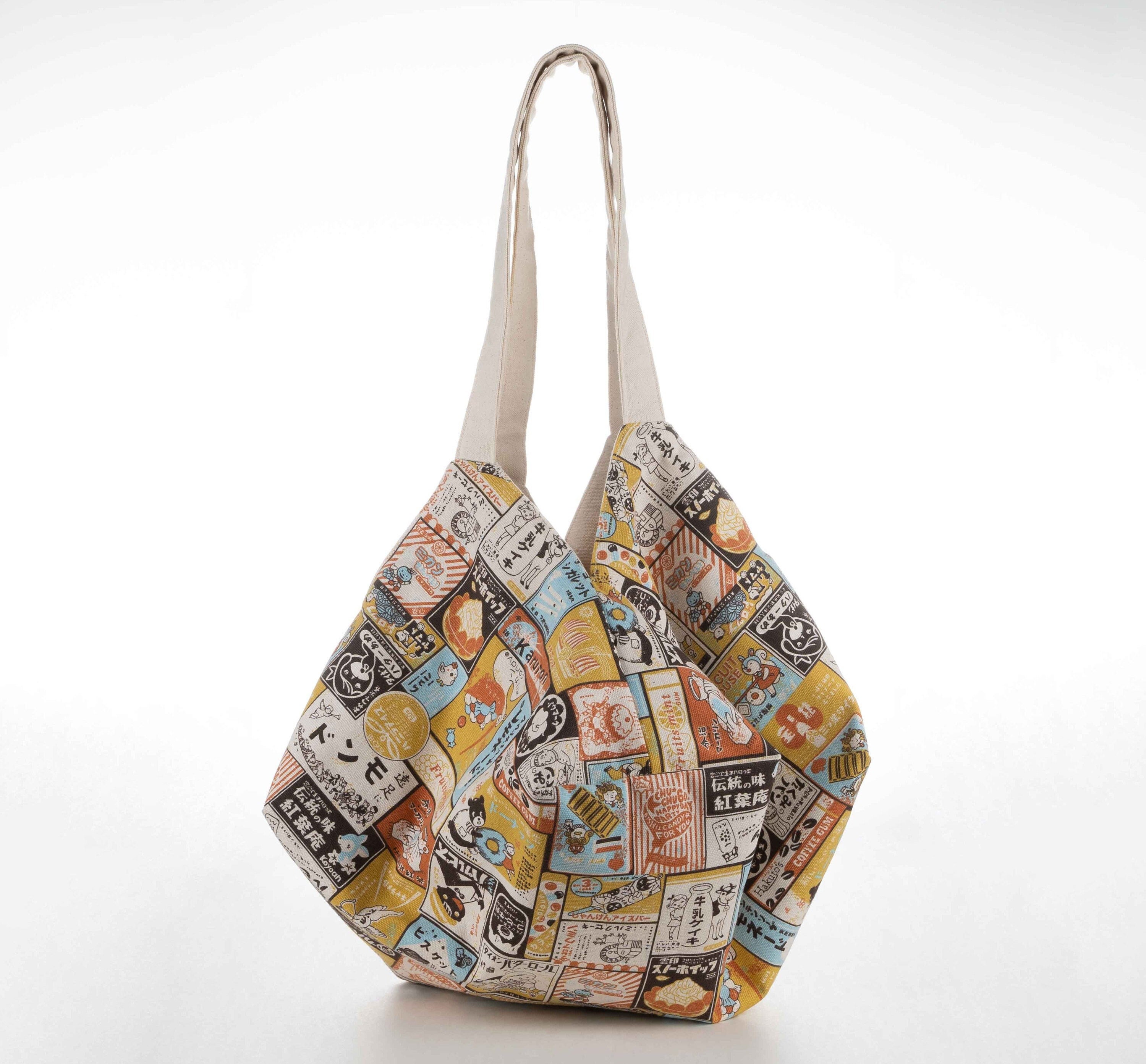 Japanese Origami Reversible Canvas Tote: Handcrafted Eco Bag for Stylish Shopping & Groceries