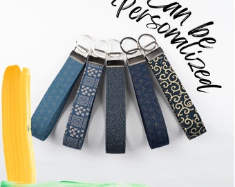 Wristlet Personalized Key Fob Lanyard Wristlet Strap Keychain Personalized Keyring (Japanese Pattern Series) Handmade