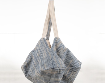 Japanese Origami Reversible Canvas Tote: Handcrafted Eco Bag for Stylish Shopping & Groceries