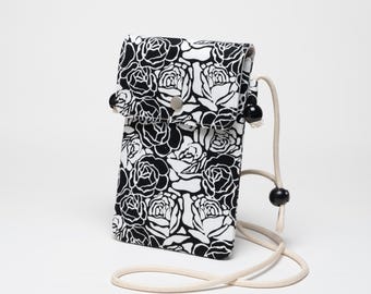 Floral Cotton Phone Bag: Slim Smartphone Crossbody with Snap Closure