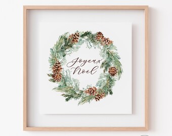 Joyeux Noel Wreath PRINTABLE, Christmas Printable, Christmas Sublimation PNG, Holiday Printable, Poster, Noel, Framed Sign, Christmas Wreath