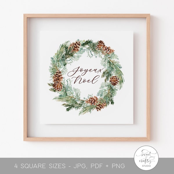 Joyeux Noel Wreath PRINTABLE, Christmas Printable, Christmas Sublimation PNG, Holiday Printable, Poster, Noel, Framed Sign, Christmas Wreath